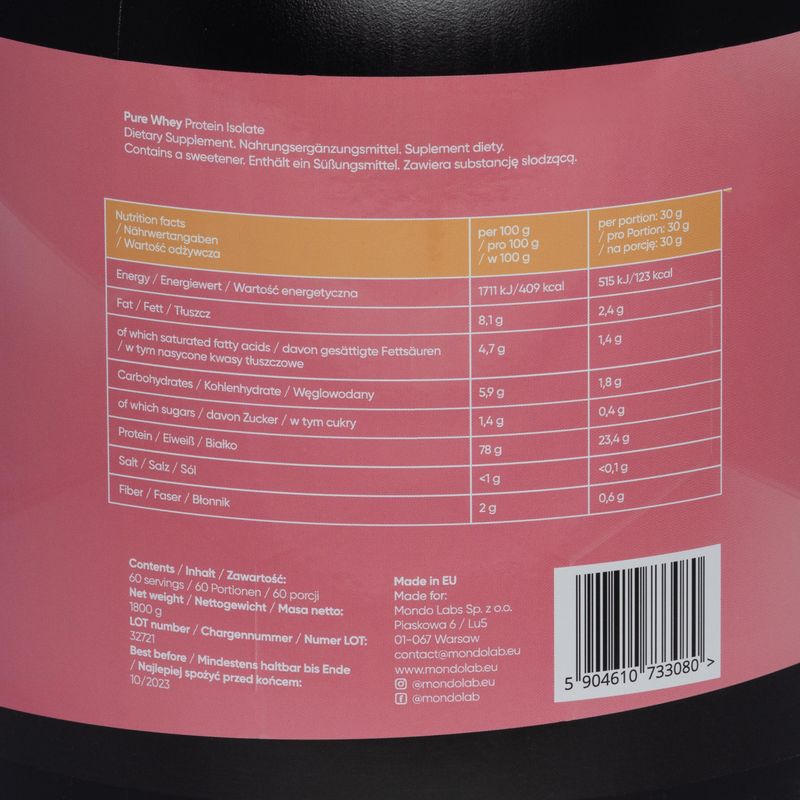 Čistá srvátka MONDOLAB Proteínový izolát 1,8kg banán-jahoda MND004 2