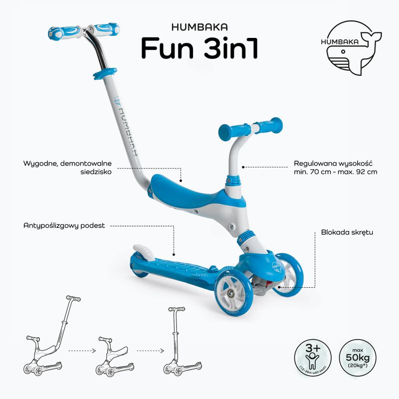 HUMBAKA Fun 3v1 detská kolobežka modrá KS002 2