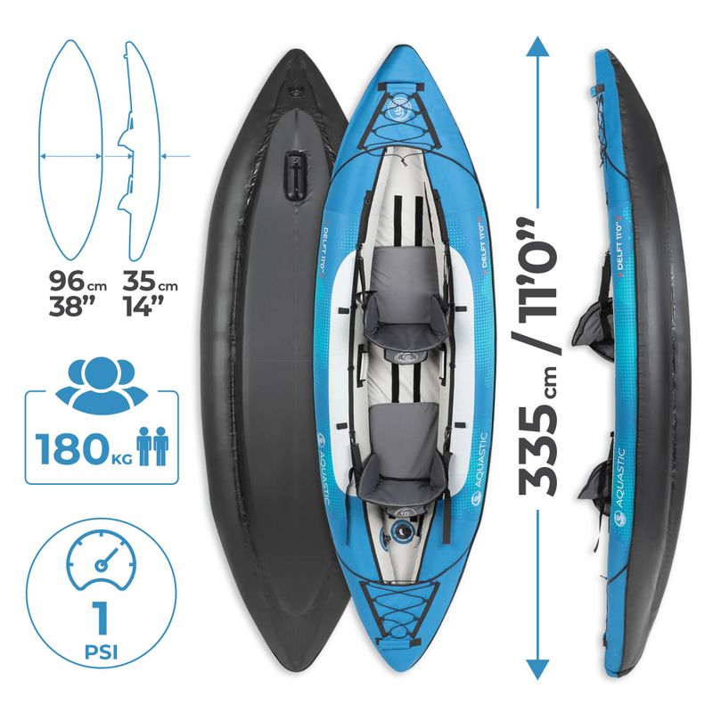AQUASTIC Delft 11'0'' modrý nafukovací kajak pre 2 osoby 15