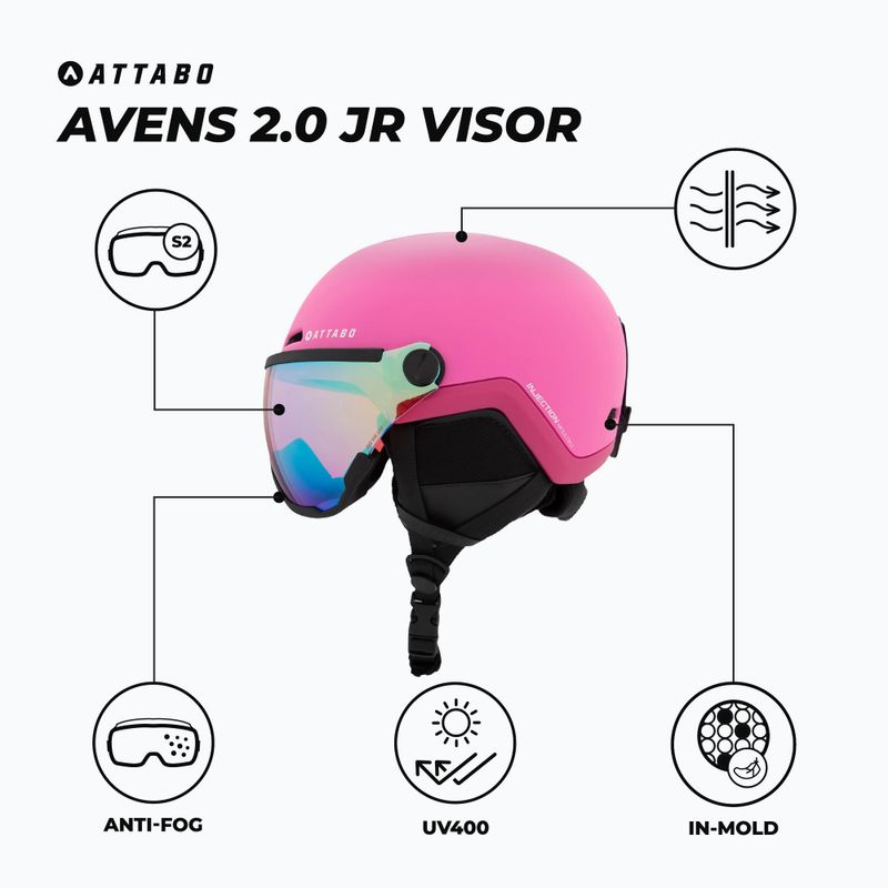 Detská lyžiarska prilba ATTABO Avens 2.0 Jr Visor pink 2
