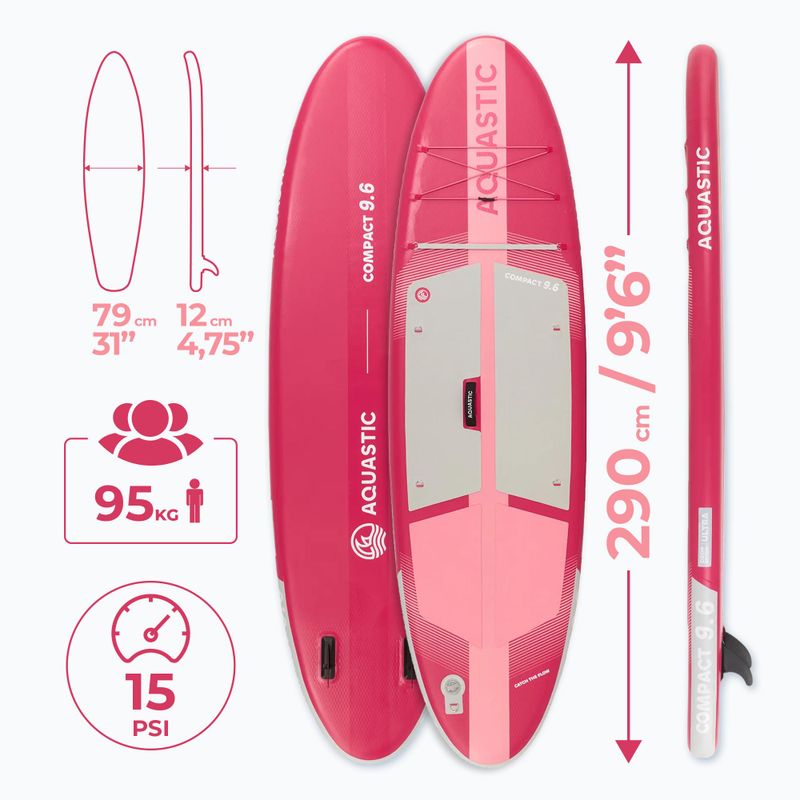 Súprava doska SUP nafukovacia AQUASTIC Compact 9'6" pink 20