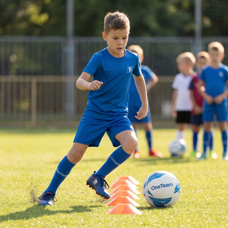 Detská futbalová súprava OneTeam Precision Set tričko a šortky modrá 14