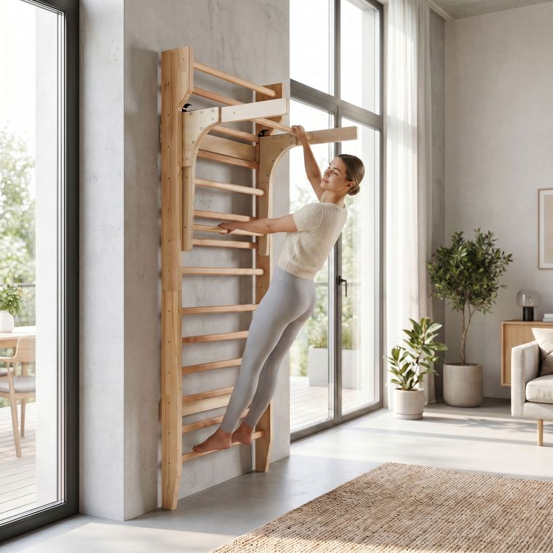 Gymnastická rebrina s hrazdou XTREXO LW100 wooden 12