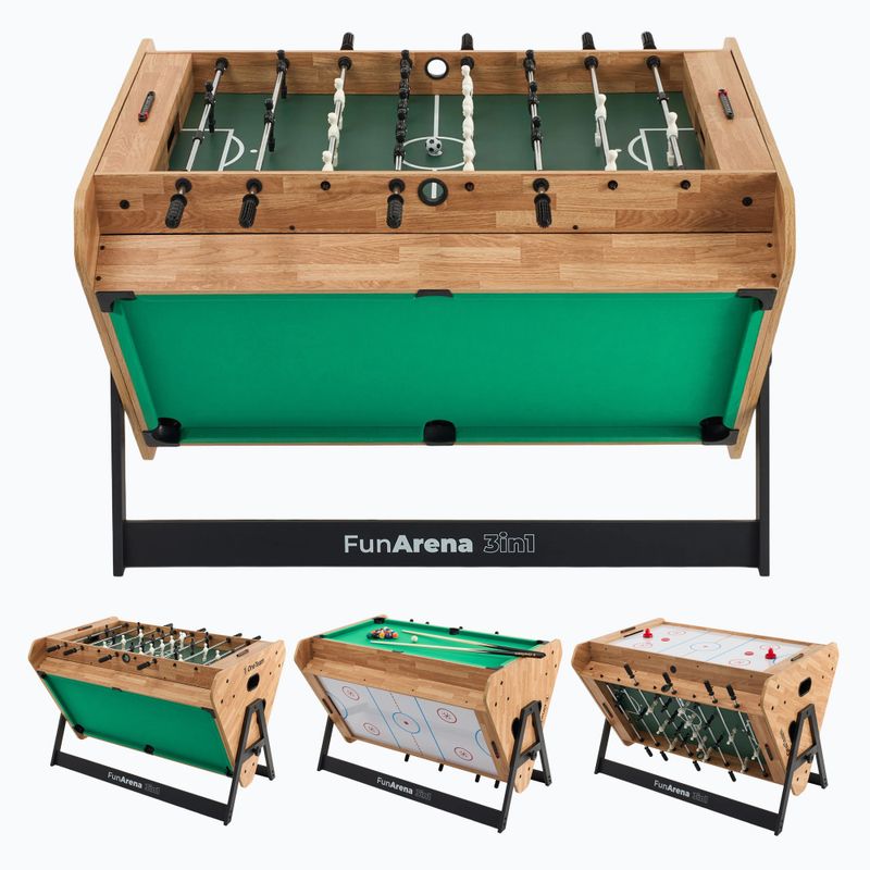 Hrací stôl 3in1 OneTeam FunArena futbal, push hockey, biliard drevený black