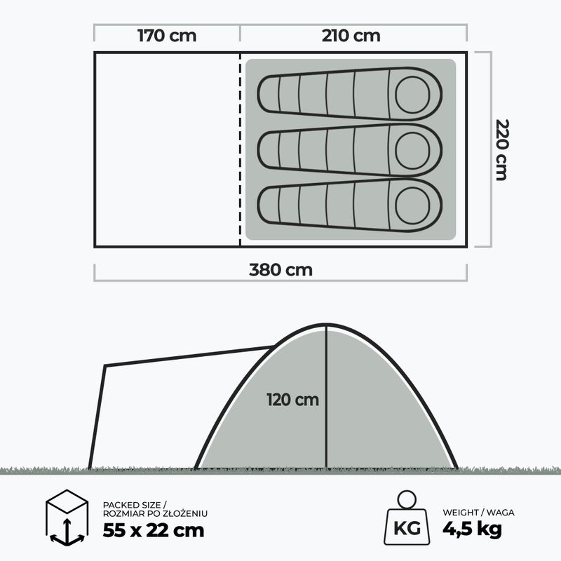 Kempingový stan pre 3 osoby KADVA Kavio 3 green 23