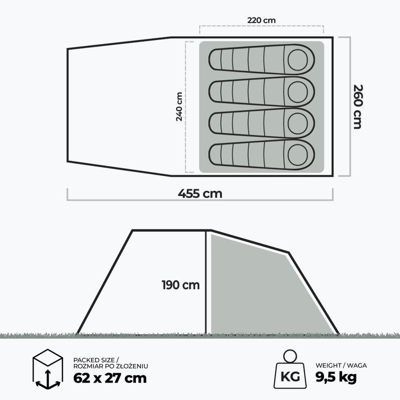 Kempingový stan pre 4 osoby KADVA Kavio 4.1 green 18