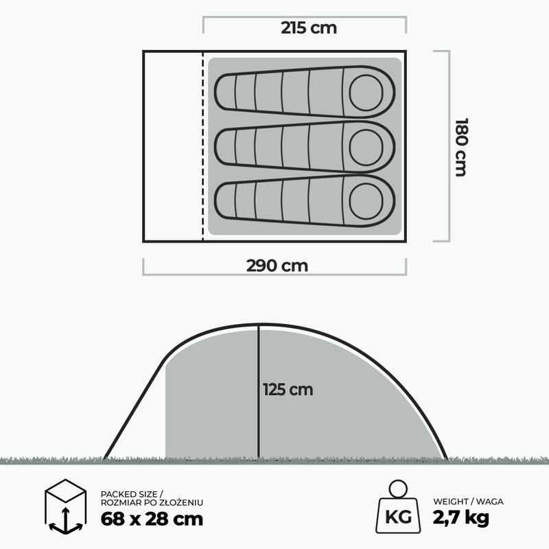 Kempingový stan pre 3 osoby KADVA Expedit 3 pro green 22