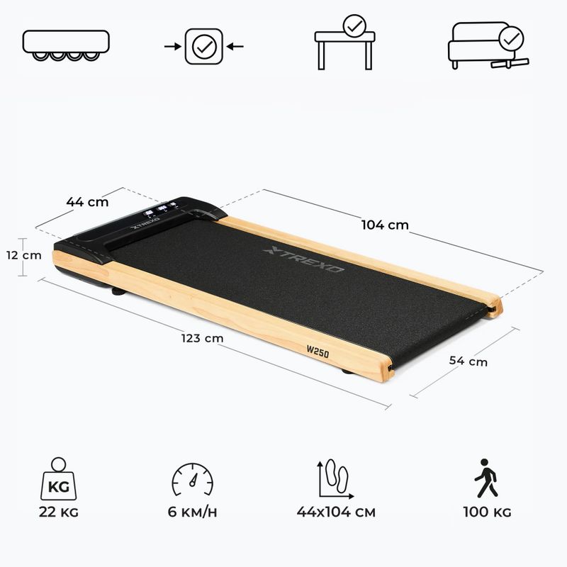 Elektrický bežecký pás XTREXO TXO-W250 Walking Pad black/brown 3