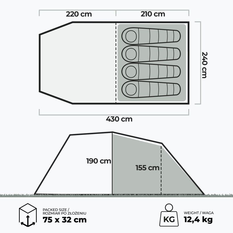 Kempingový stan pre 4 osoby KADVA AIRcamp 4.4 zielony 23