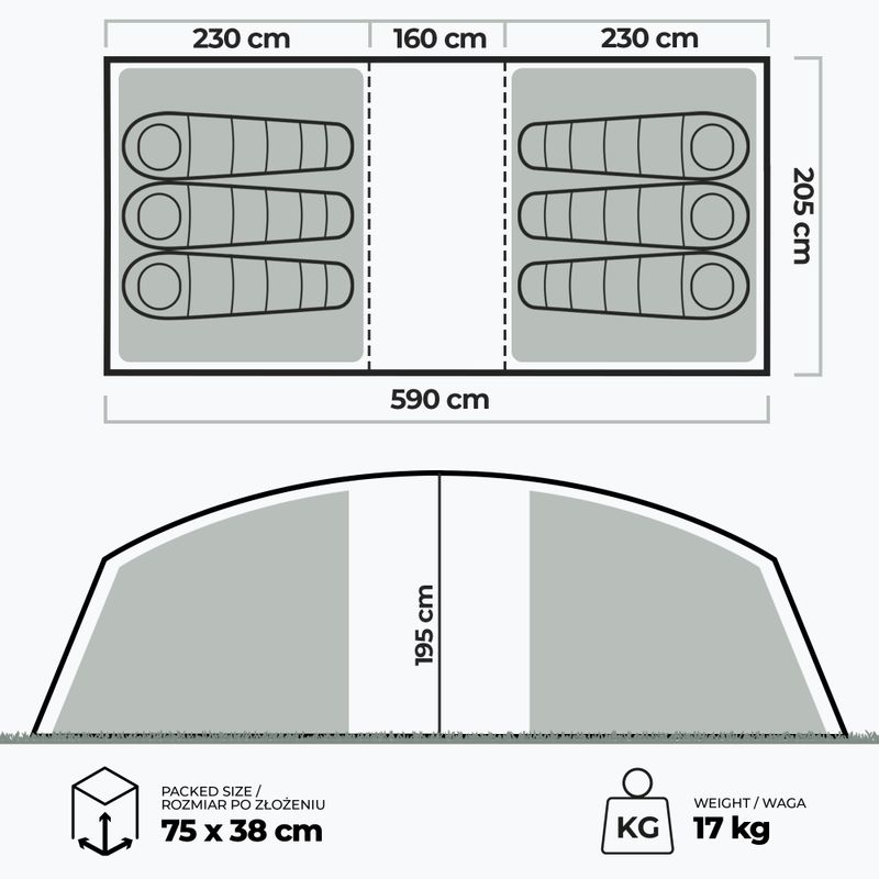 Stanový stan nafukovací 6-osobový KADVA AIRcamp 6.33 zelený 24