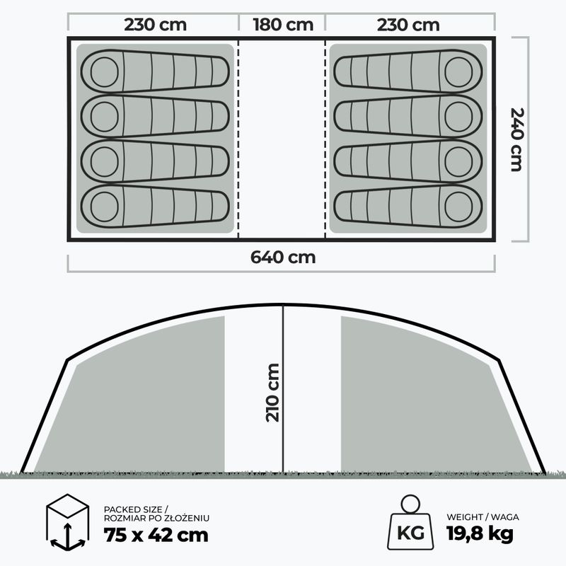 Stanový stan nafukovací 8-osobový KADVA AIRcamp 8.44 zelený 7