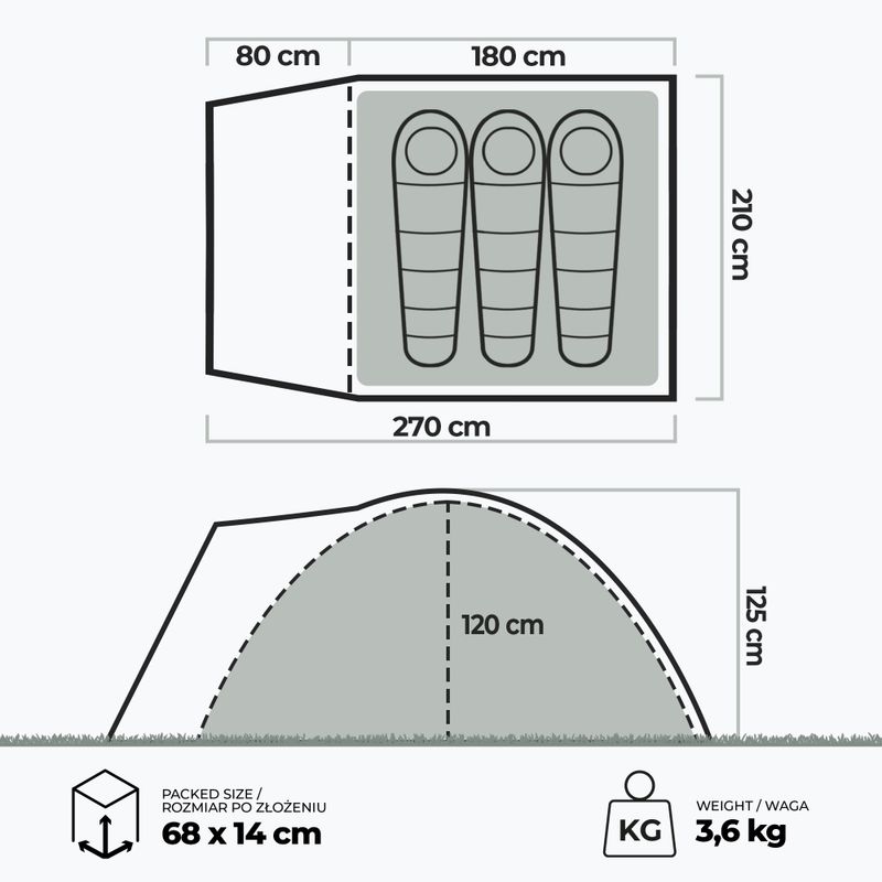 Kempingový stan pre 3 osoby KADVA CAMPdome 3 niebieski 25