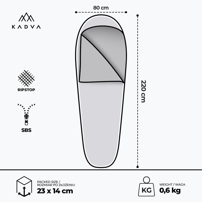 Spací vak KADVA Light 600 L ľavý sivý 3