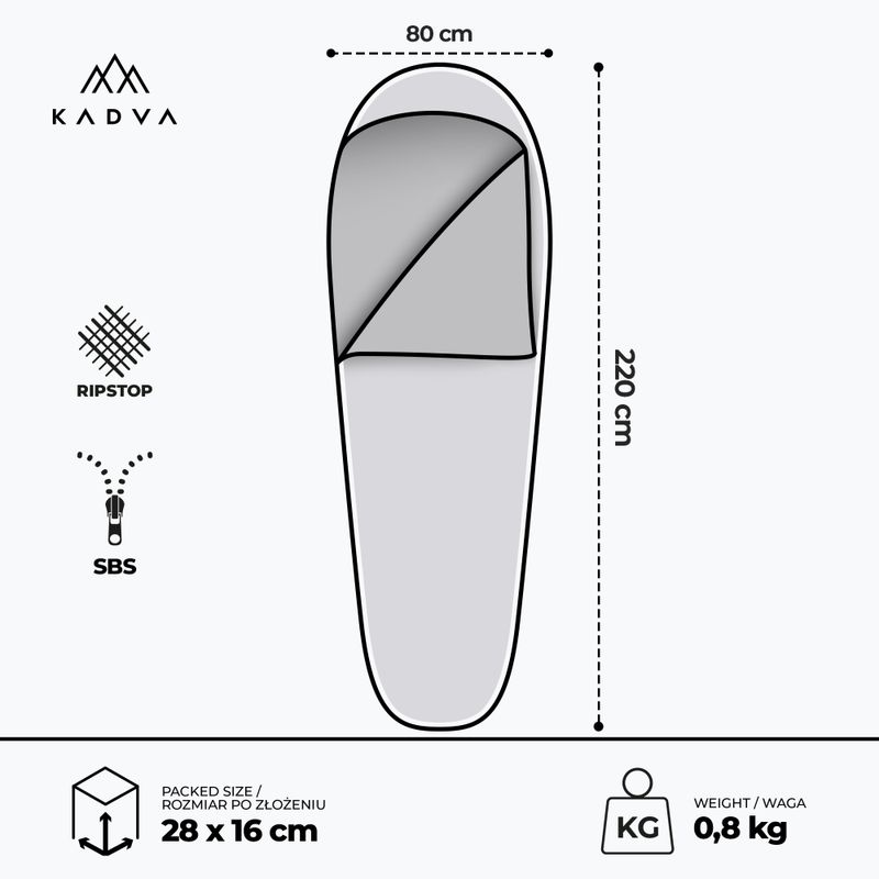 Spací vak KADVA Light 800 R pravý tmavomodrý 3