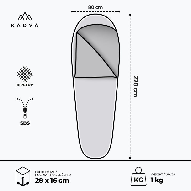 Spací vak KADVA Light 1000 L ľavý sivý 3