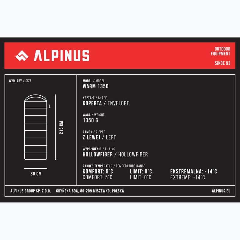 Spací vak Alpinus Warm 1350 ľavý čierny 6
