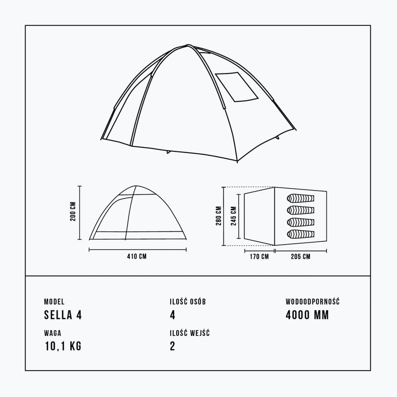 Trekingový stan pre 4 osoby Alpinus Sella 4 anthracite 8