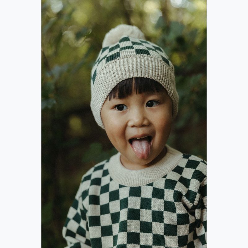 Detská zimná čiapka KID STORY Merino green chessboard 6