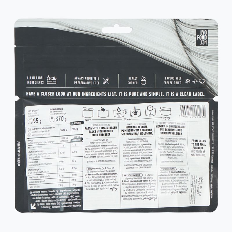 Mrazom sušené potraviny LYOFOOD Penne à la bolognese 370 g 2