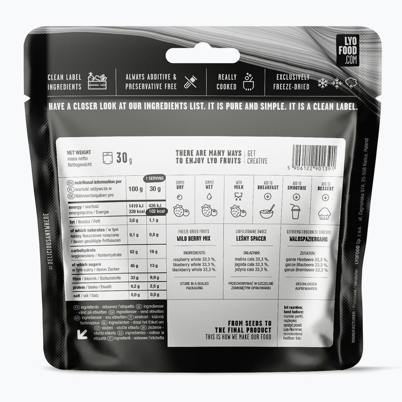 Mrazom sušené potraviny LYOFOOD Maliny, čučoriedky a černice 30 g 2