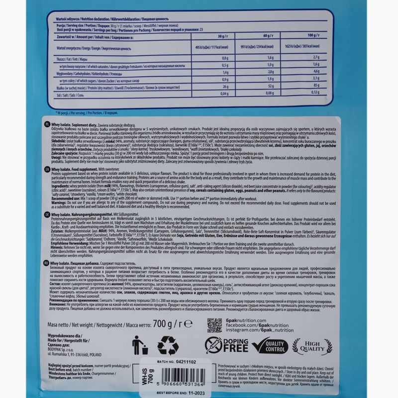 Srvátkový izolát 6PAK 700g krémová oplátka PAK/049#WAF 2