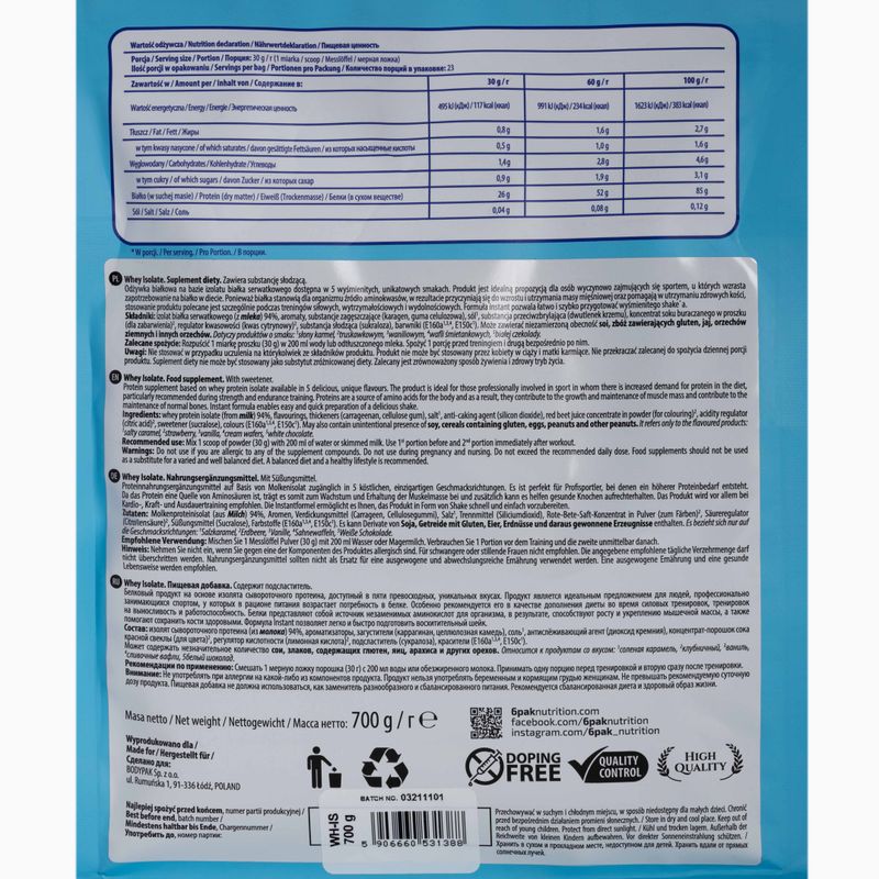 Srvátkový izolát 6PAK 700g biela čokoláda PAK/049#BICZE 2