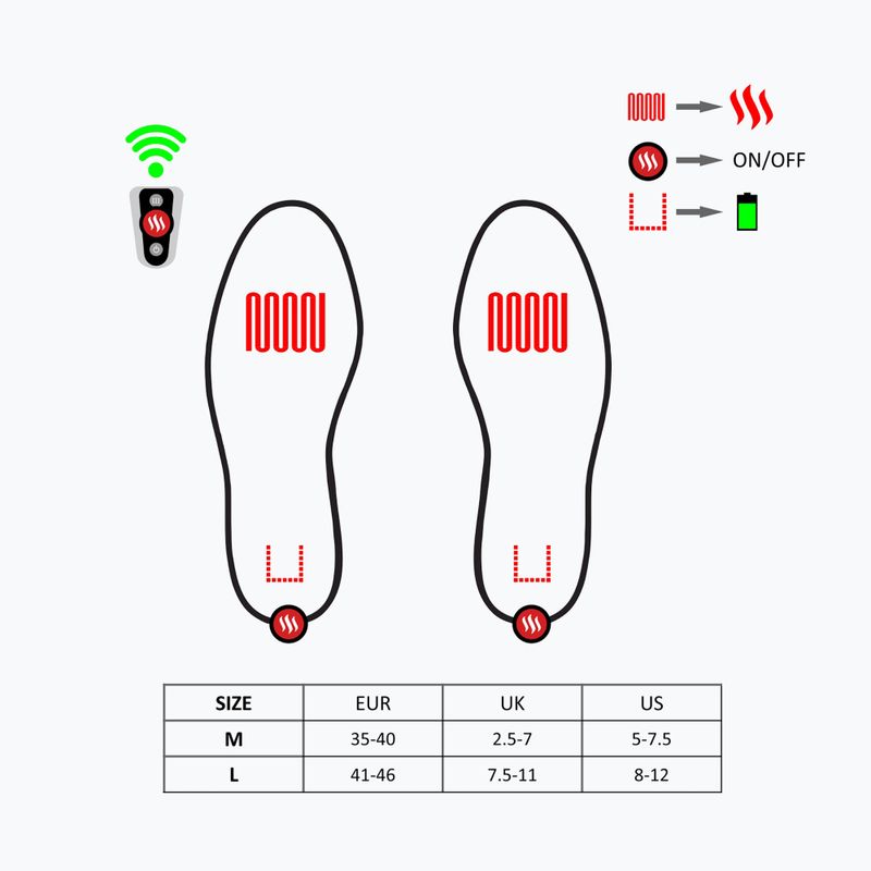 Vyhrievané vložky do lyžiarskych topánok Glovia GW2 s diaľkovým ovládaním čierne 14