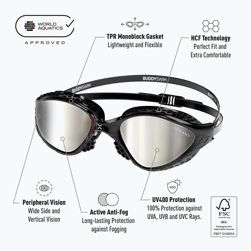 Plavecké okuliare BuddySwim OzeanX Mirror black / silver 8