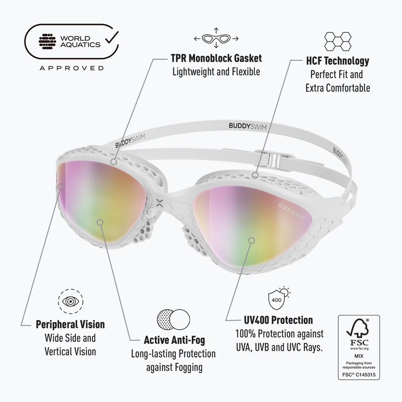 Plavecké okuliare BuddySwim OzeanX Mirror white / iridium 4