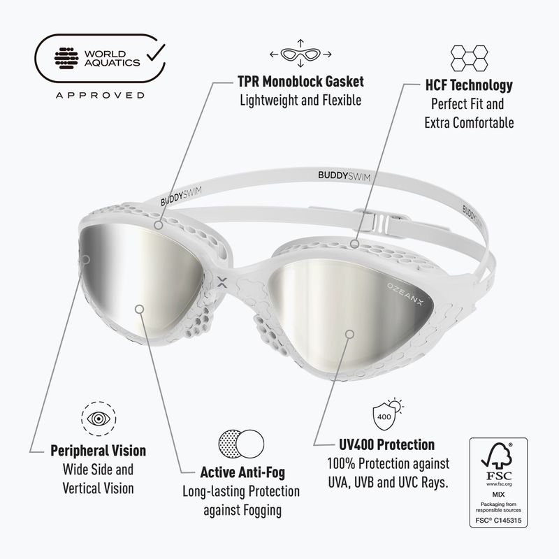 Plavecké okuliare BuddySwim OzeanX Mirror white / silver 7