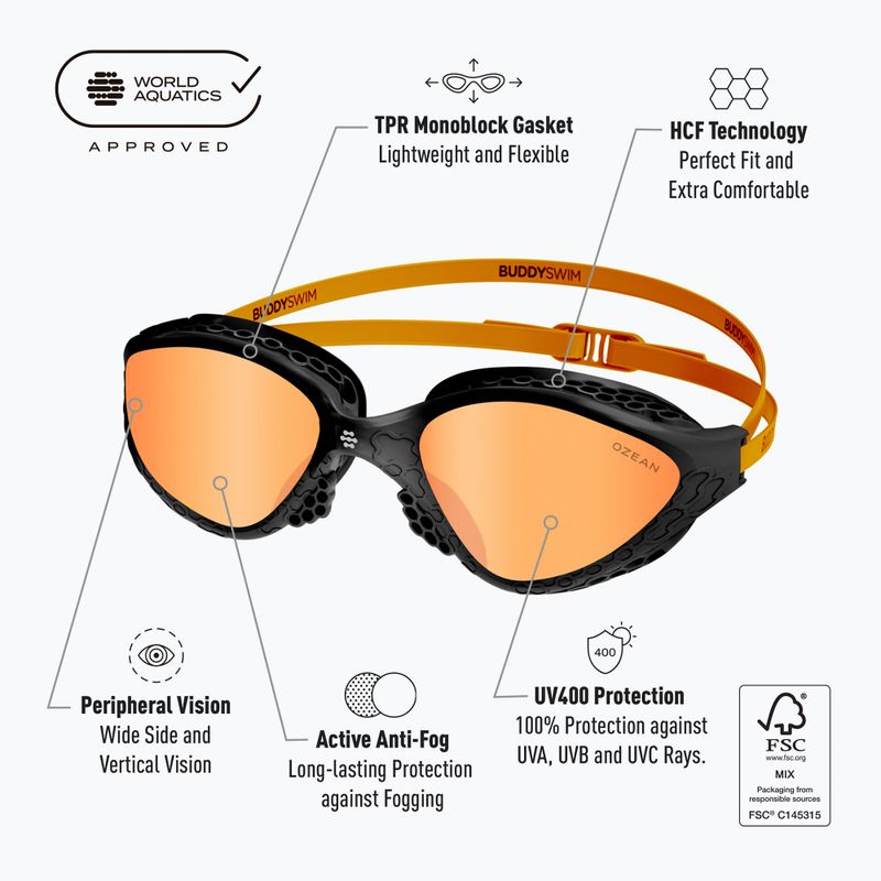 Plavecké okuliare BuddySwim Ozean black/orange/orange 2