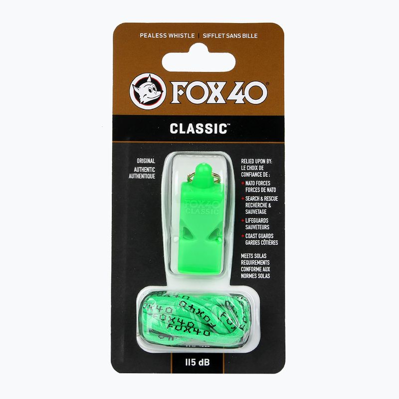 Fox 40 Classic Safety neónovo zelená píšťalka so šnúrou 2