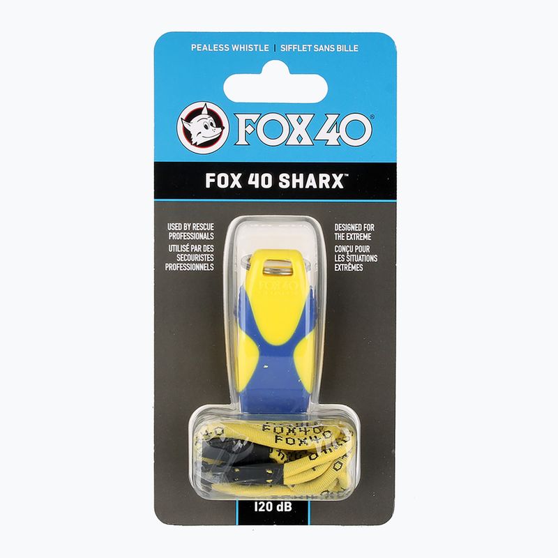 Fox 40 Sharx Bezpečnostná žlto-modrá píšťalka so šnúrou 3