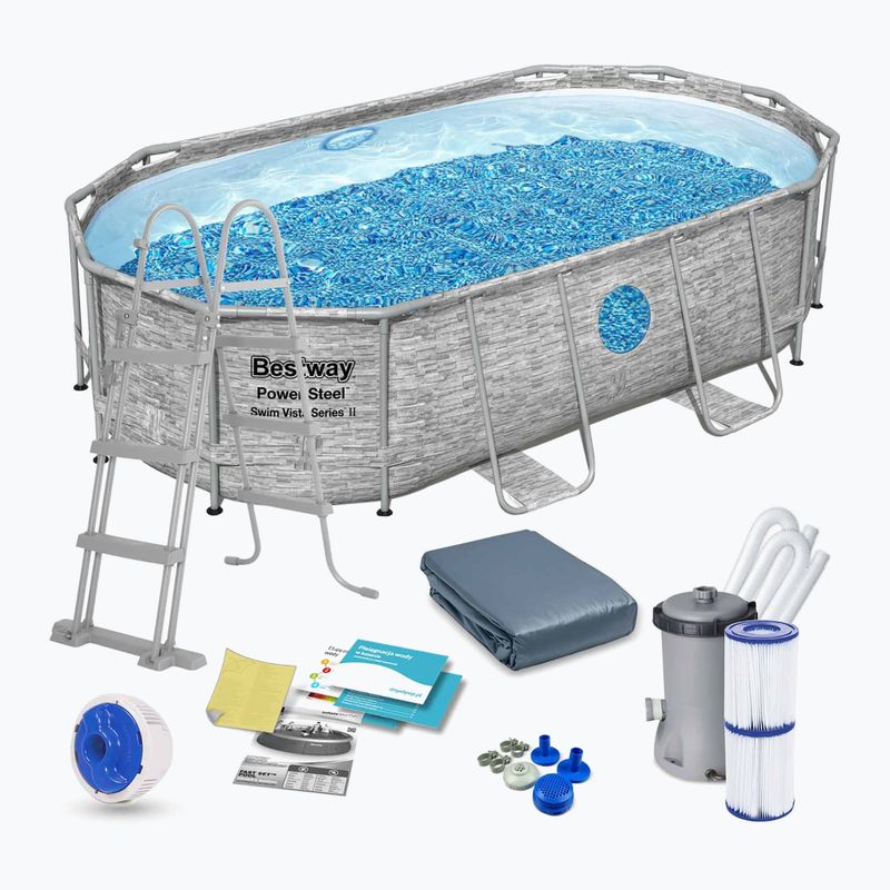 Bestway Power Steel Swim Oválny bazénový set série Vista 427x250 cm sivý