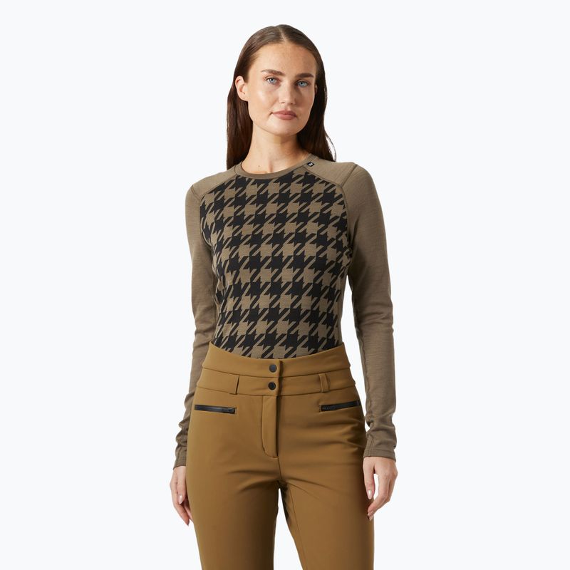 Dámska termoaktívna mikina Helly Hansen Lifa Merino Midweight Graphic Crew sepia houndstooth aop