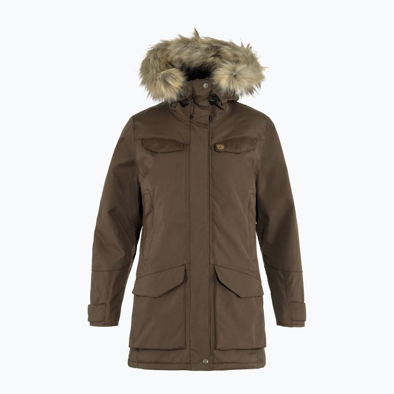 Dámsky zateplený kabát Fjällräven Nuuk Parka tmavý dub