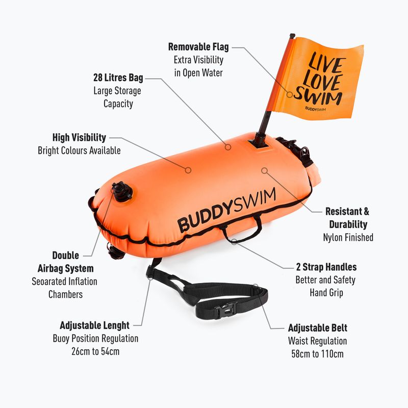 Záchranná bójka BuddySwim Dry Bag with Flag 28 l orange 2