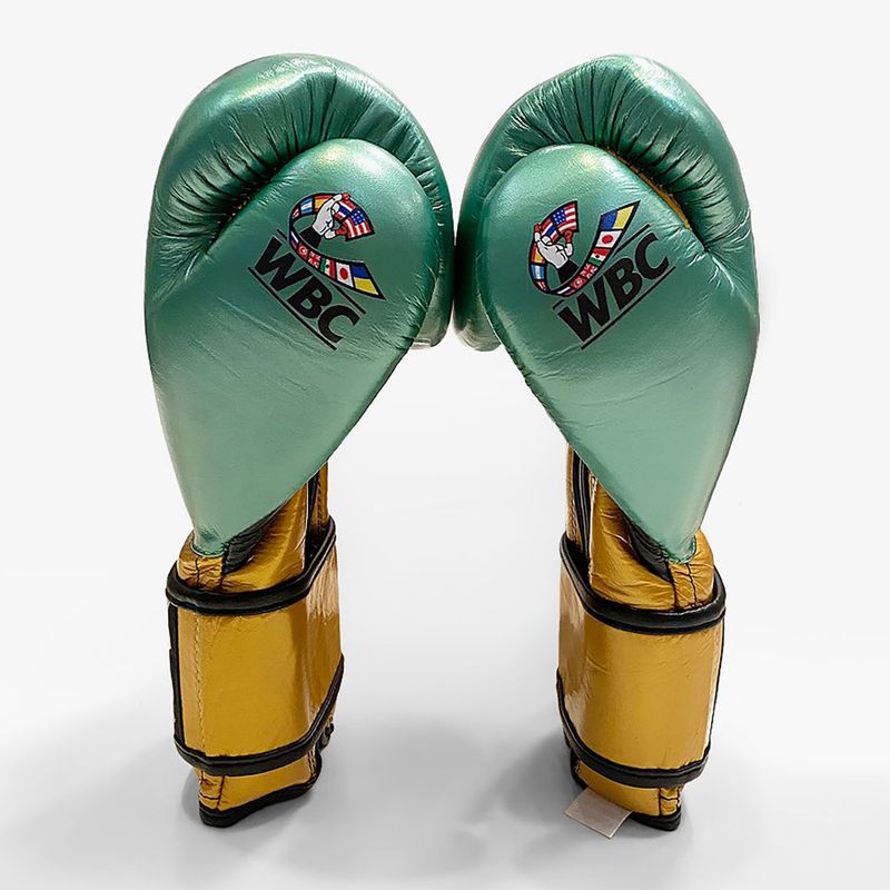 Boxerské rukavice Cleto Reyes Velcro Sparring metalic green/gold wbc 2