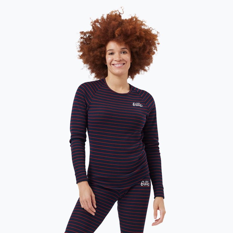 Dámska termoakčná mikina ODLO Warm Originals Stripes Bl Top Crew Neck dark saphire