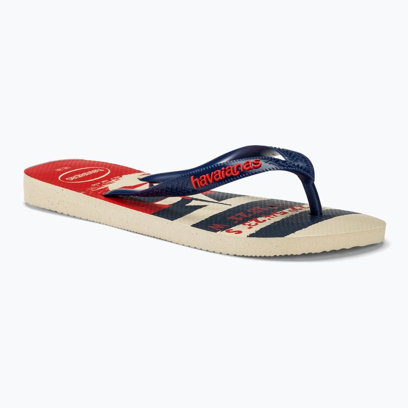 Havaianas Top Nautical žabky béžová slama / námornícka modrá / rubínovo červená