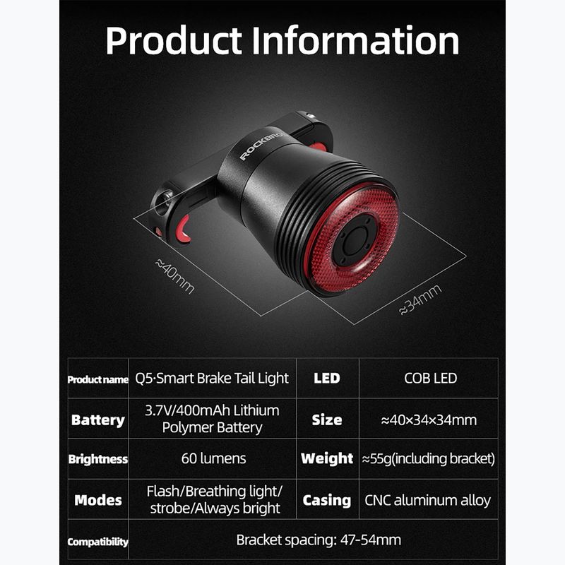 Zadné svetlo na bicykel Rockbros TL907Q50 Taillight 60 Lumen black 7