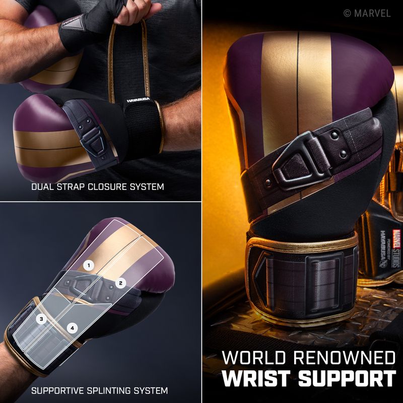 Hayabusa Marvel's Batroc fialové/zlaté boxerské rukavice 16