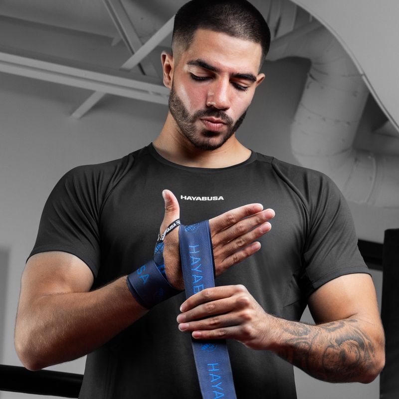 Hayabusa Deluxe žakárové boxerské opasky na ruky 450 cm modré 4