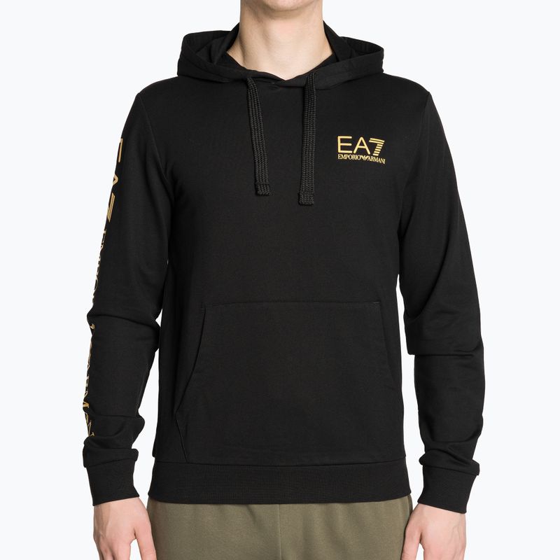 Pánska mikina EA7 Emporio Armani Train Logo Series Hoodie Extended Logo Coft black/gold logo