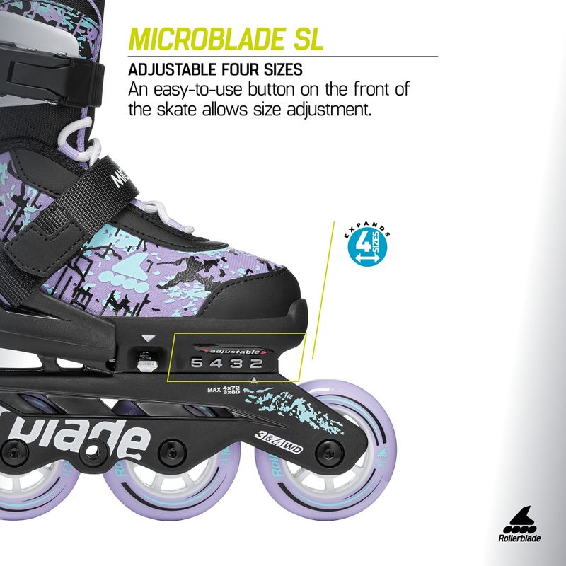 Detské kolieskové korčule Rollerblade Microblade SL Jr black/lavender/light blue 9