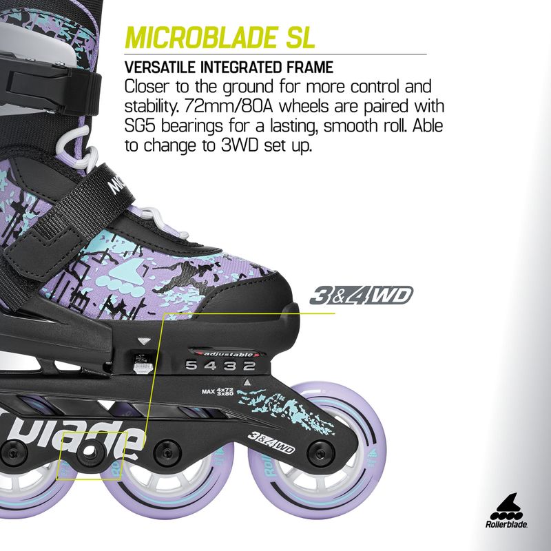 Detské kolieskové korčule Rollerblade Microblade SL Jr black/lavender/light blue 10
