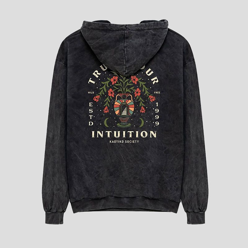 Pánska mikina Kaotiko Washed Trust Your Intuition black 2
