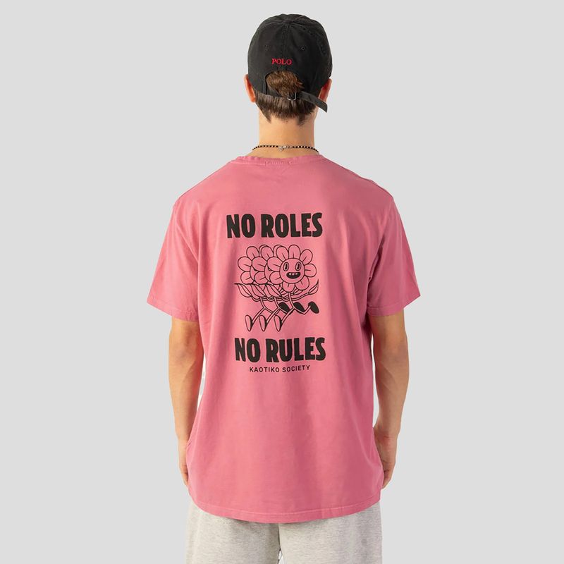 Pánske  tričko Kaotiko Washed No Roles Flower pink flamingo 3