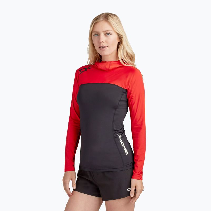 Dakine dámske plavecké tričko Hd Snug Fit Rashguard Hoodie black and red DKA333W0002