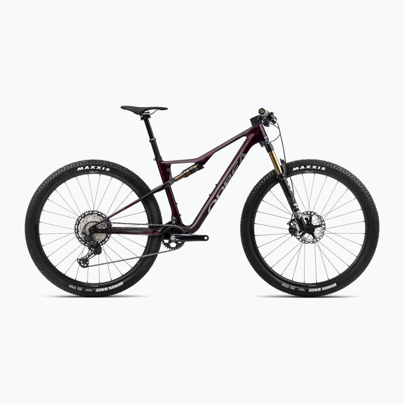 Horský bicykel Orbea Oiz M-Pro 2024 vínovo červený karbónový pohľad/titan